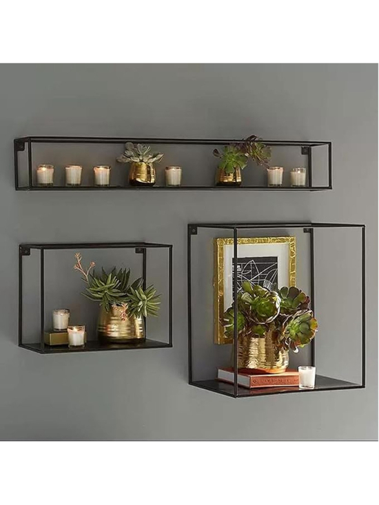 Unbranded Other - 3 Piece Iron Bracket Shelf Black Metal Wall Display Shelves